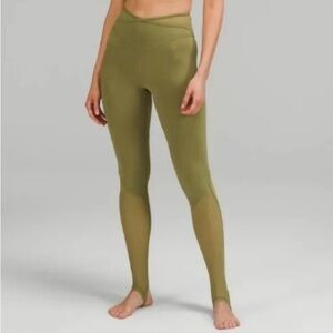 Lululemon Nulu and Crisscross Mesh Stirrup Tight Leggings Bronze Green 10